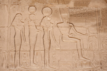 Fototapeta premium Hieroglyphic carvings on an ancient egyptian temple wall