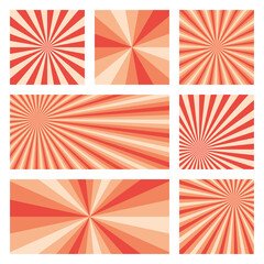 Amazing sunburst background collection. Abstract covers with radial rays. Trendy vector illustration.