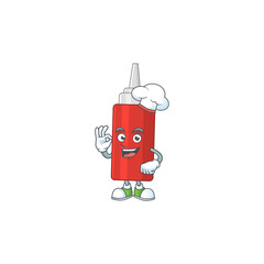 Sauce bottle chef cartoon drawing concept proudly wearing white hat