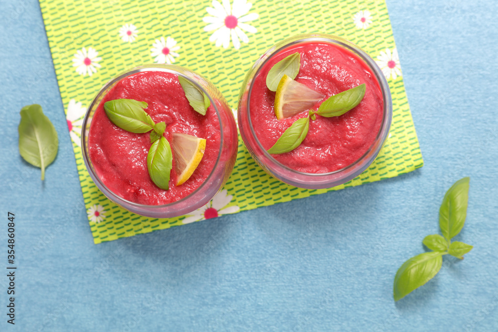 Sticker beetroot hummus dip or gazpacho