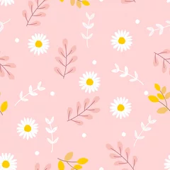 Foto op Plexiglas anti-reflex Daisy naadloze bloemenpatroon op roze achtergrond vector. © Thanawat