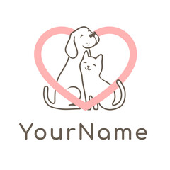 cute cartoon dog and cat with a heart symbol