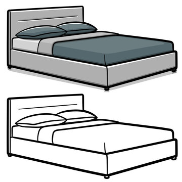 Vector double bed cartoon isolated
