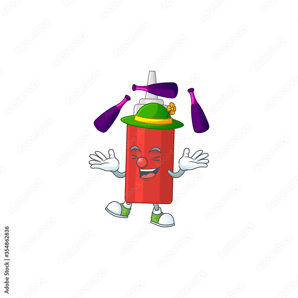 Poster sauce bottle mascot cartoon design playing juggling on circus