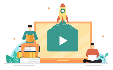 Online learning concept,Internet education,Education to increase knowledge for innovation,Study via online video,Banner background landing page website