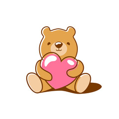 cartoon baby bear holding a pink heart. vector
