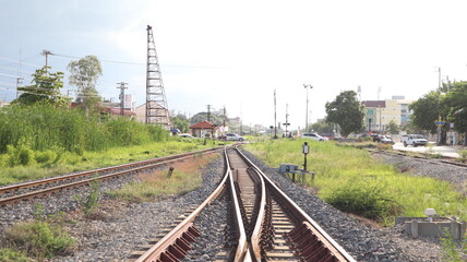 Fototapeta na wymiar Rail routes in Nakhon Pathom province, central region of Thailand