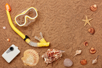 Fototapeta na wymiar Beach accessories, Sea vacation