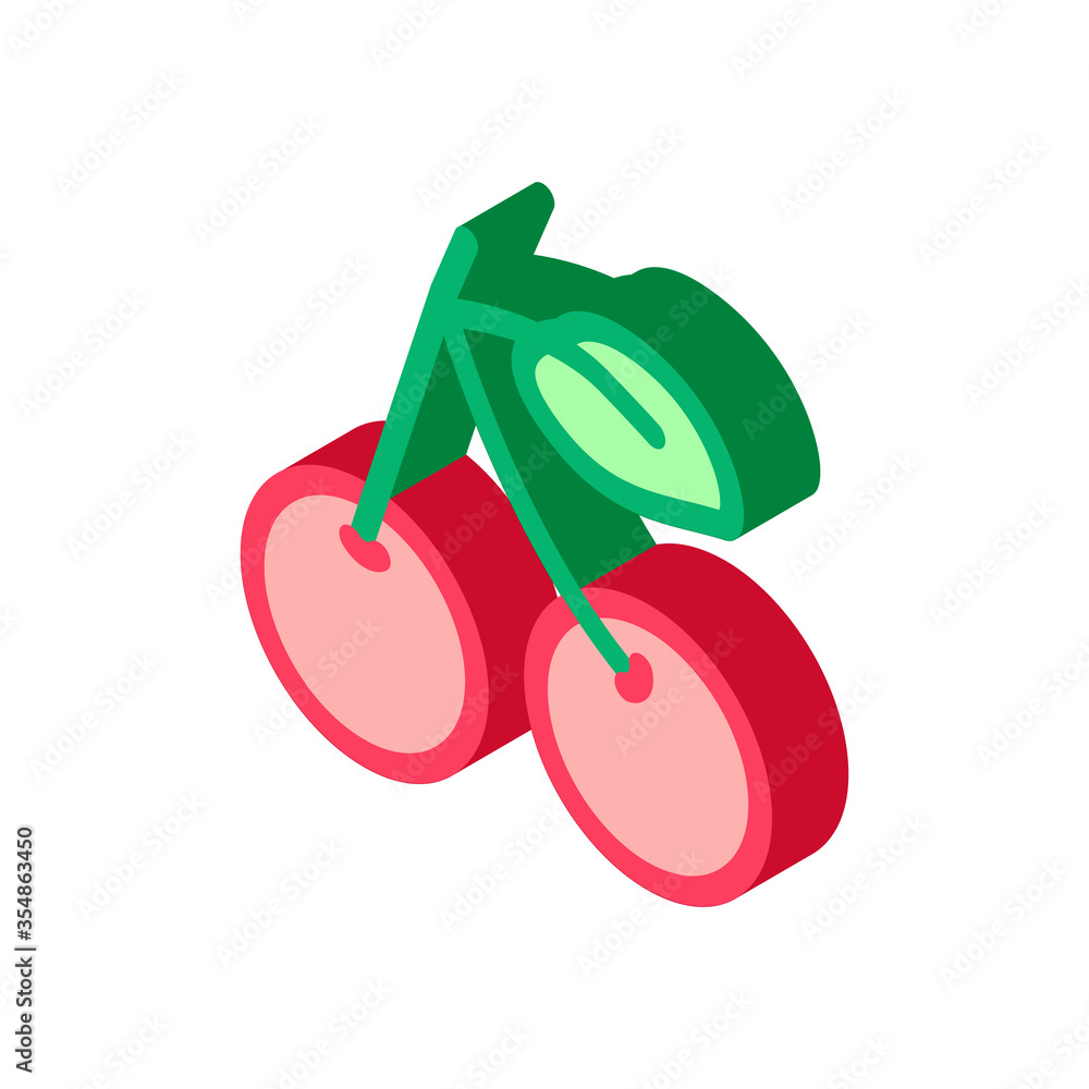 Poster cherry fruit leaf icon vector. isometric cherry fruit leaf sign. color isolated symbol illustration