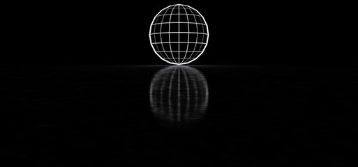 Glowing ball in a dark space. A ball consisting of luminous lines glows in the dark. 3D Render.