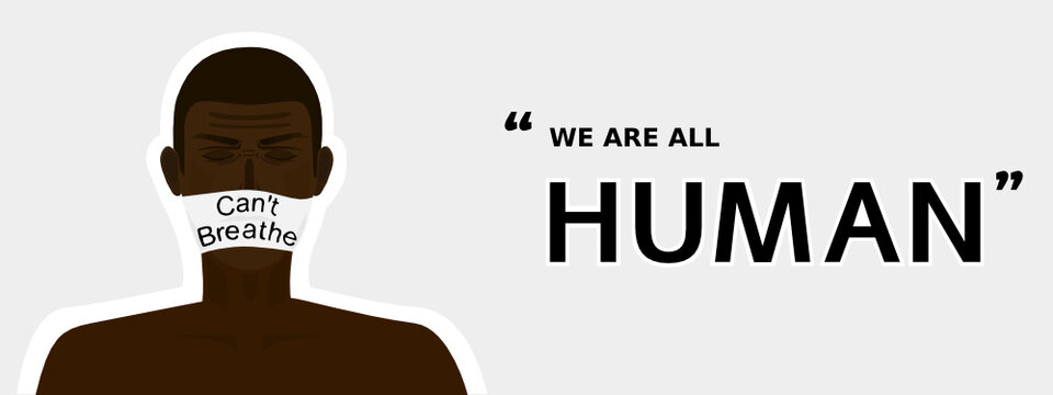 A vector banner of stop racism campaign with black man and quote.