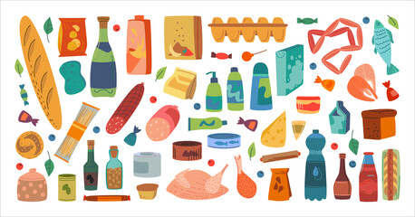 Vector set of assorted goods and products