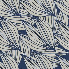 Abstract linear leaves shape seamless pattern. Line art floral wallpaper.