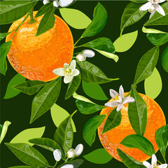 seamless pattern orange with leaves and flowers