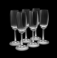 Set of Champagne Drink Glass isolated on black background