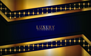 Modern luxury dark blue and gold background with overlap layers design.