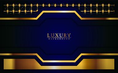 Modern luxury dark blue and gold background with overlap layers design.
