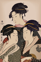 浮世絵　美人三人娘