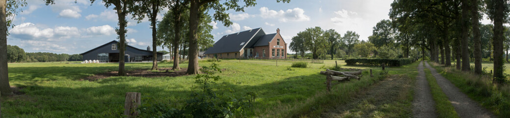 Fototapeta na wymiar Panorama. Historic farm. Farmsted. Immermoed. Frederiksoord Drenthe Netherlands. Maatschappij van Weldadigheid