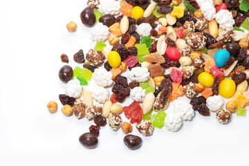Mix nuts and dry fruits on a white background