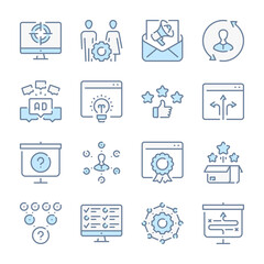 SEO and Marketing related blue line colored icons. Advertisement icon set.