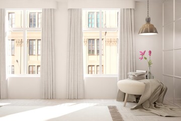 White empty room. Scandinavian interior design. 3D illustration