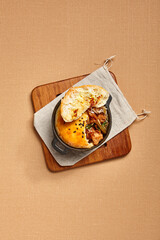 Chicken with basmati in dough top view