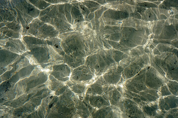 Fototapeta na wymiar Sun glare on the surface of the water and the bottom of the ocean in the coastal surf zone near the beach