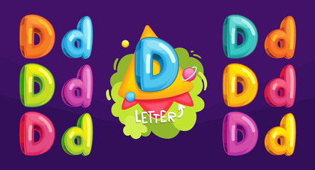 Cartoon letter D. Kids color illustration