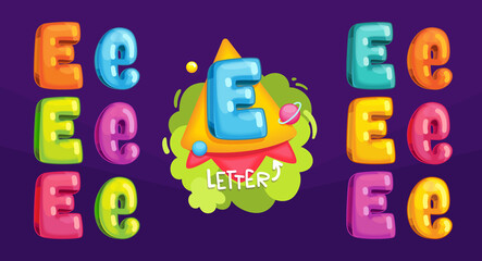 Cartoon letter E. Kids color illustration