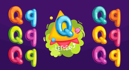Cartoon letter Q. Kids color illustration