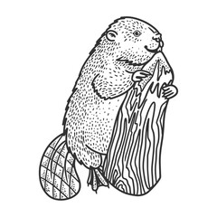 beaver and tree sketch engraving vector illustration. T-shirt apparel print design. Scratch board imitation. Black and white hand drawn image. © Oleksandr Pokusai