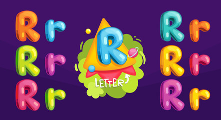 Cartoon letter R. Kids color illustration