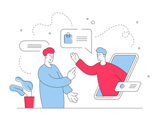 Man chatting with support agent of online store