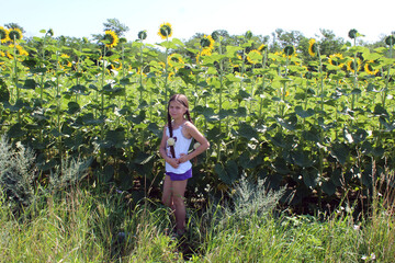 girl in the field with sunflowers