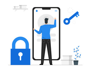 Security system concept,Login to the system using an ID and password,Data security,Blue tone background vector illustration