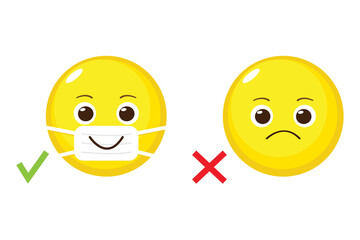 Cartoon emoji with and without medical mask