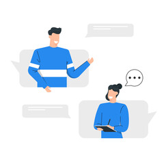 The conversation between man and women,Social communication,Blue tone vector character illustration
