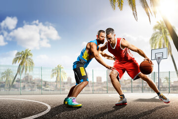 professional basketball players in action