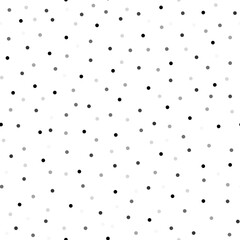 Seamless vector polka dot pattern. Black, gray dots isolated on white background. Monochrome image with random hand-drawn points. Neutral illustration for wrapping paper, notebooks, clothes, wallpaper