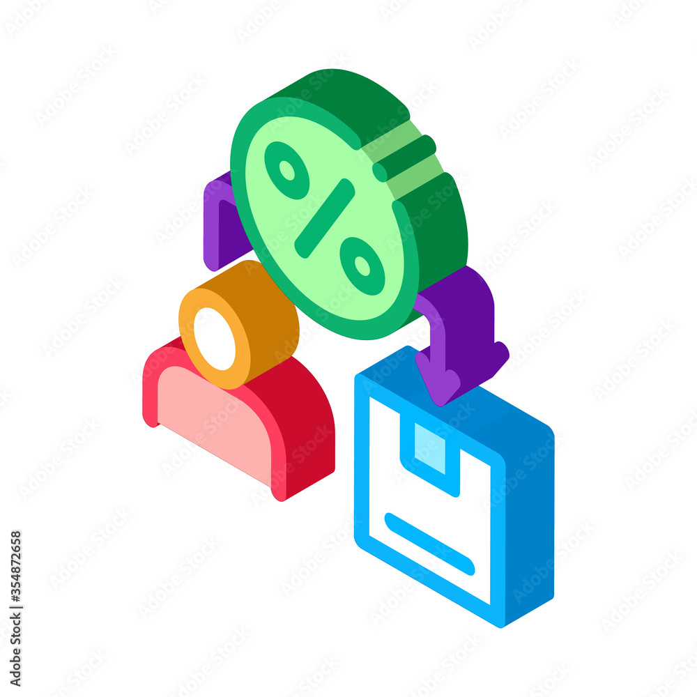 Poster man save percent icon vector. isometric man save percent isometric sign. color isolated symbol illus