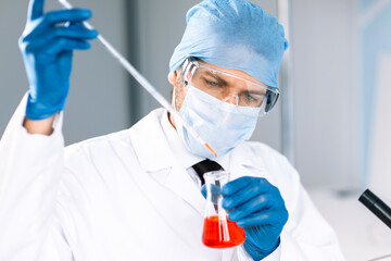 close up. scientist testing blood in the lab.