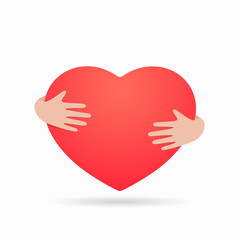 Red heart with hand embrace. Vector illustration