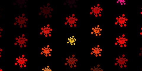Dark red vector background with covid-19 symbols.