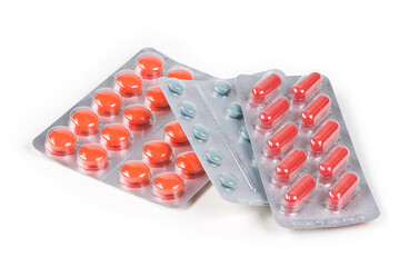 set of pills isolated on white