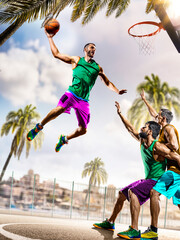 day light professional basketball players in the action