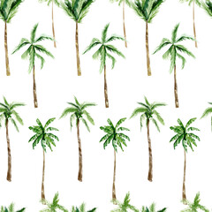 Watercolor tropical plants and trees seamless pattern. Africa summer  jungle kids, savannah illustration for the wrapping paper, textile fabric, wallpaper, greeting card