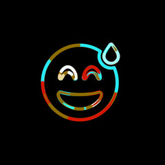 Symbol grin beam sweat from multi-colored circles and stripes. Red, brown, blue, white