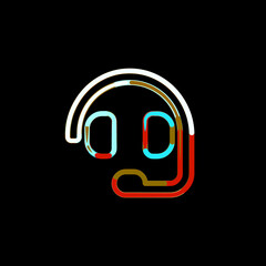 Symbol headset from multi-colored circles and stripes. Red, brown, blue, white