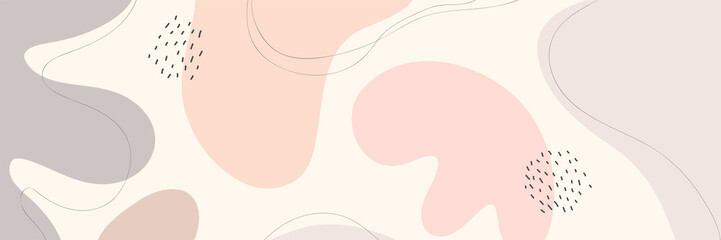 Beautiful pastel social media banner template with minimal abstract organic shapes composition in trendy contemporary collage style